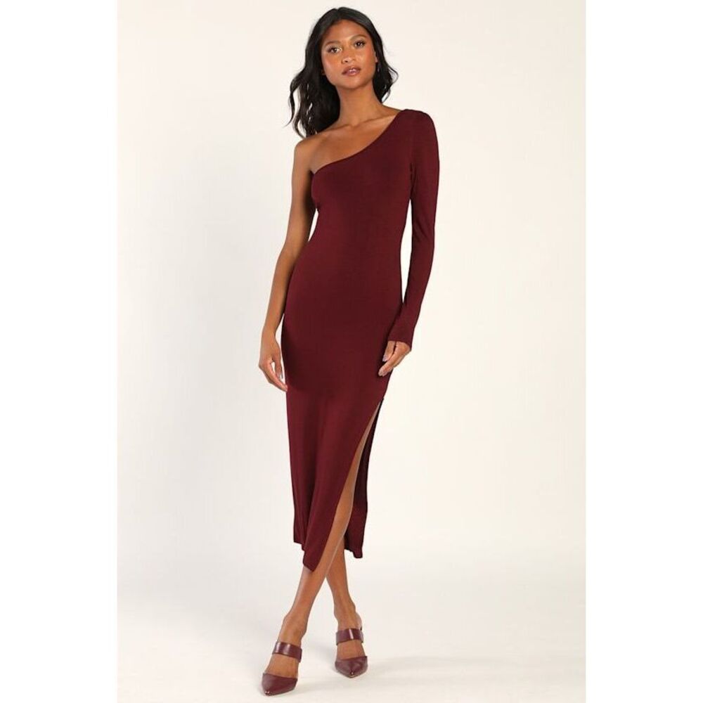 Lulus Number One Babe Plum One-shoulder Bodycon Midi Dress Purple - Size L